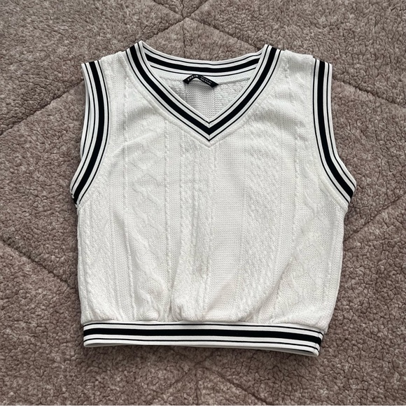 Shein Varsity Striped Cropped Sweater Vest - Picture 3 of 5